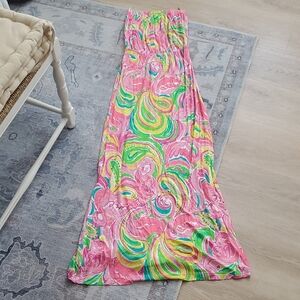 Lilly Pulitzer Marlisa All Nighter Print Slub Jersey Strapless Maxi Dress SzXS